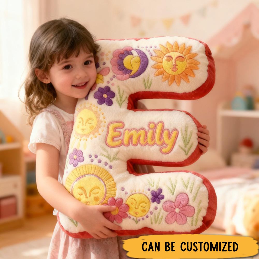 Personalized Cute Floral Letters Initials with Name Graphic 3D Print Pillow Christmas Gift for Kids