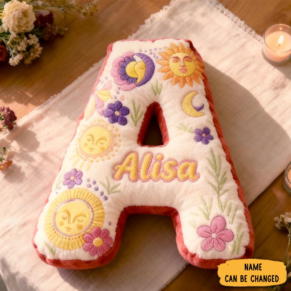 Personalized Cute Floral Letters Initials With Name Graphic 3d Print Pillow Christmas Gift For Kids