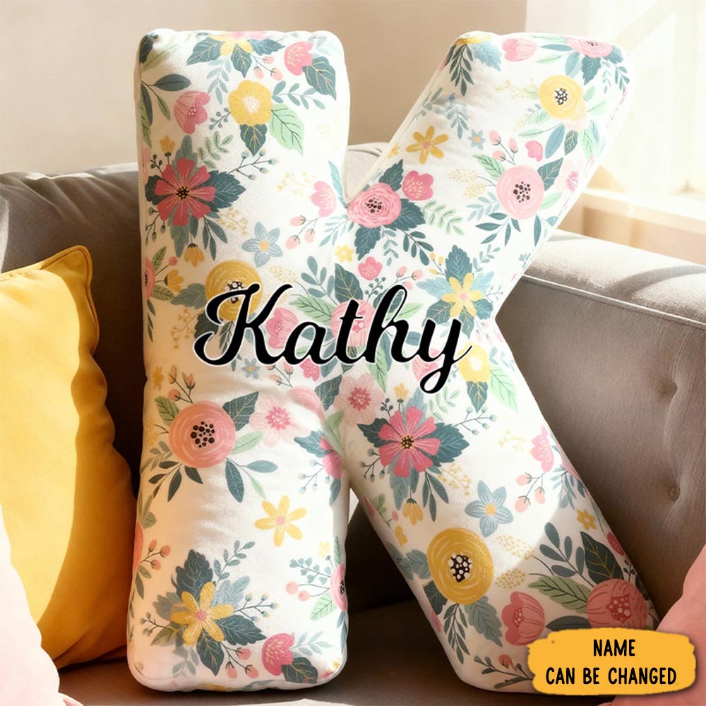 Personalized Cute Flower Letter Pillow Custom Name Pillow For Kids Gardening Lovers Gift
