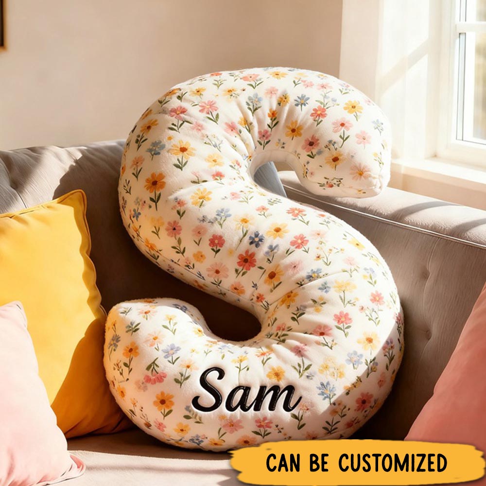 Personalized Cute Flower Letter Pillow Graphic 3D Print Custom Name Pillow for Kids Gardening Lovers Gift
