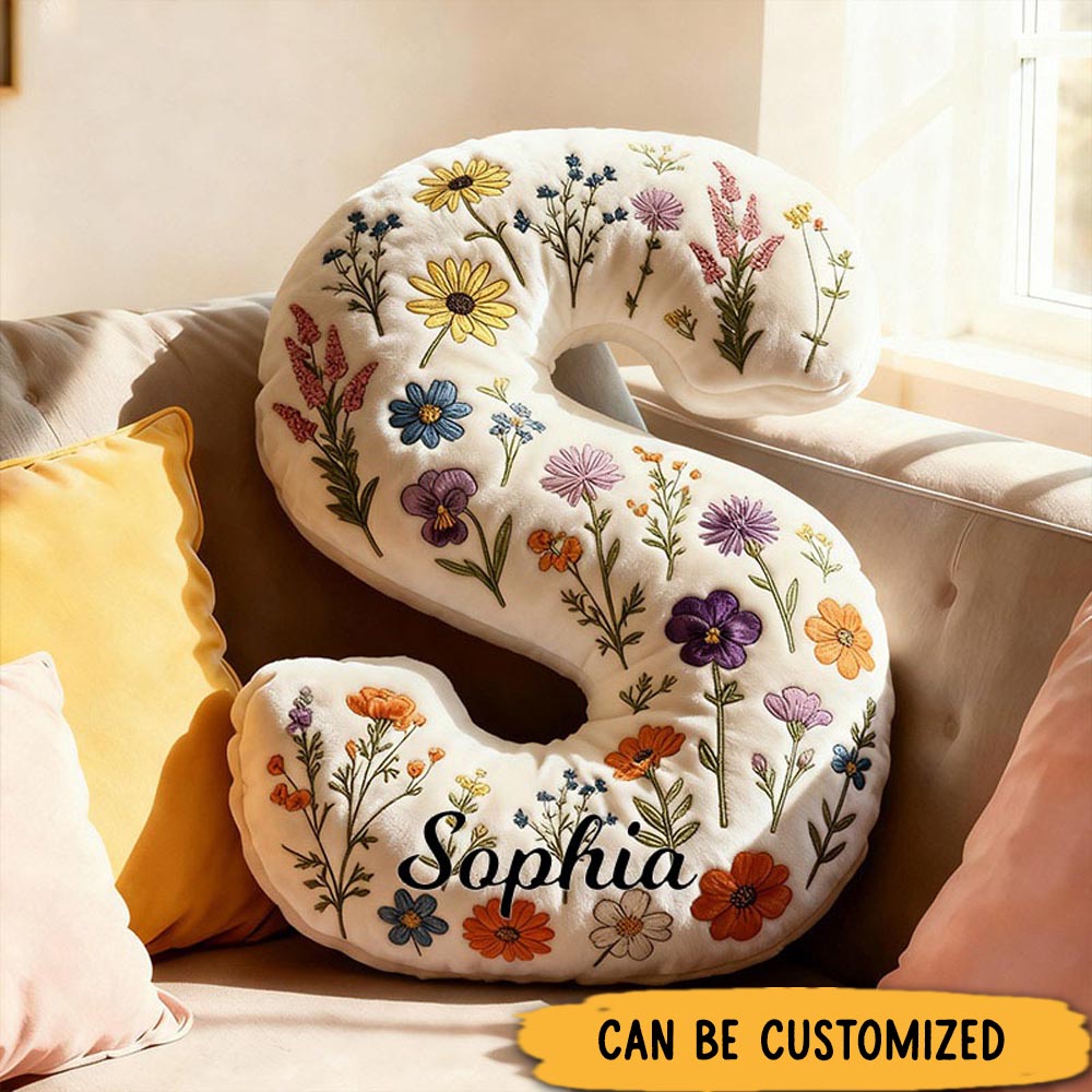Personalized Cute Flower Letter Pillow Graphic 3D Print Custom Pillow for Kids Family Gardening Lovers Gift