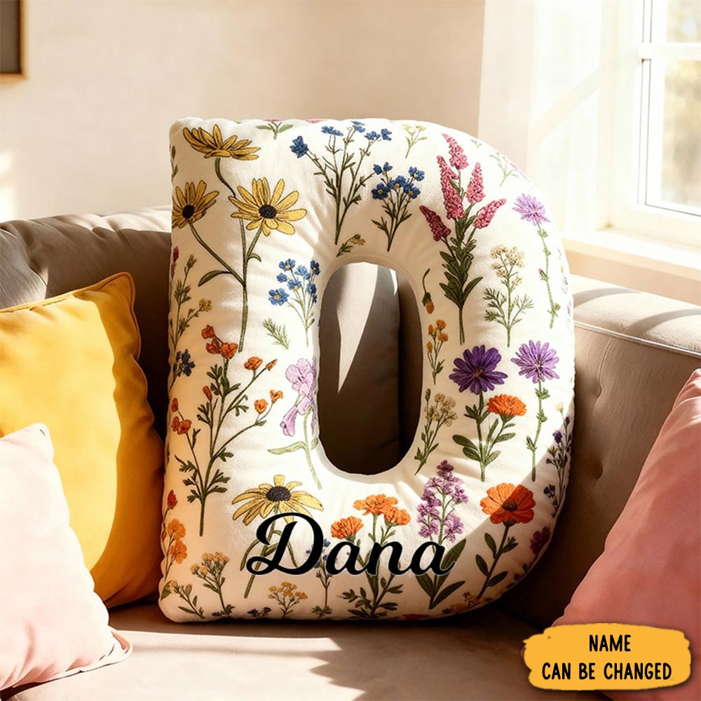 Personalized Cute Flower Letter Pillow Graphic 3d Print Custom Pillow For Kids Family Gardening Lovers Gift