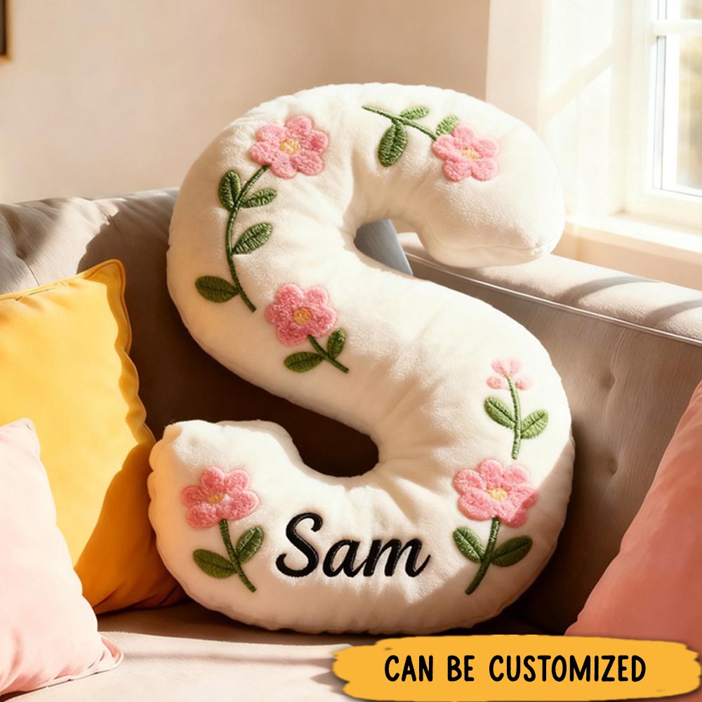 Personalized Cute Flower Letter Pillow Graphic 3D Print Flower Name Pillow for Kids Family Gardening Lover Gift