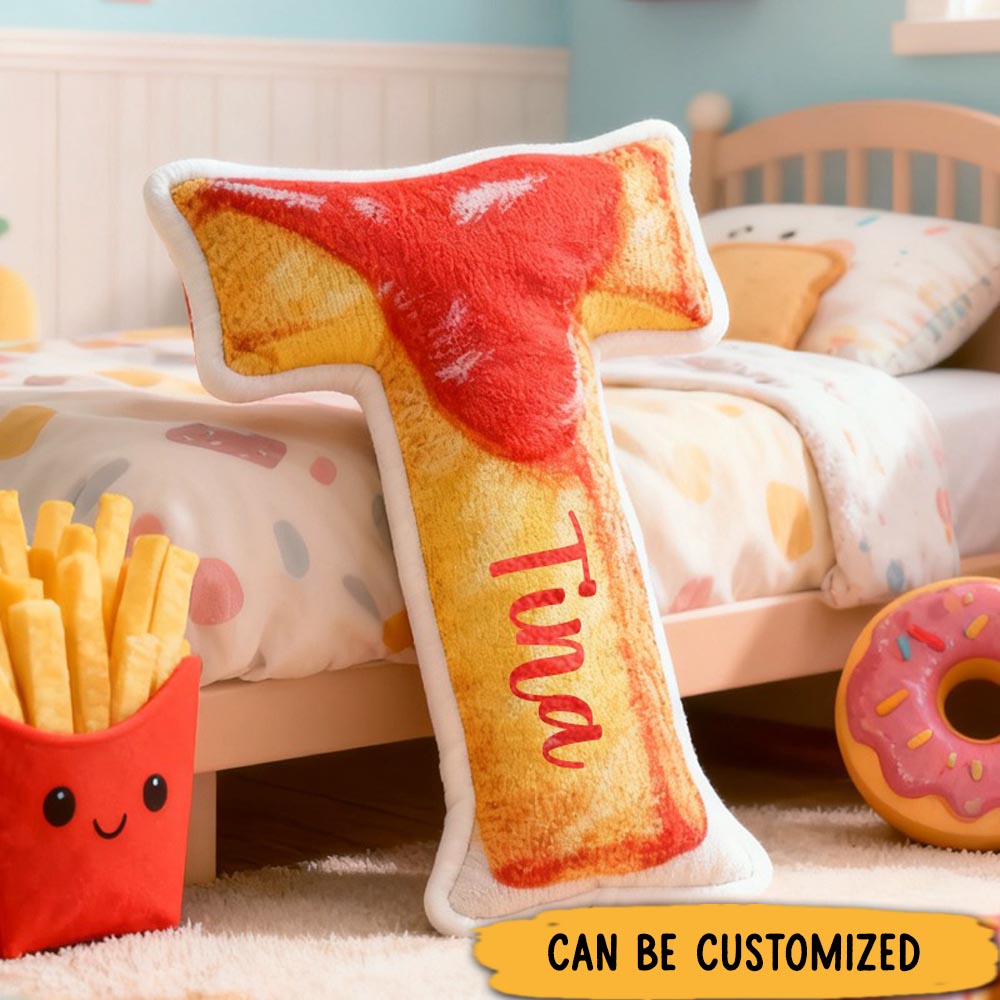 Personalized Cute French Fries Initials with Name Graphic 3D Print Pillow Christmas Gift for Kids