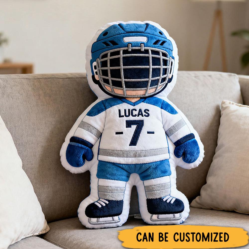 Personalized Cute Hockey Player Pillow with Custom Name and Number