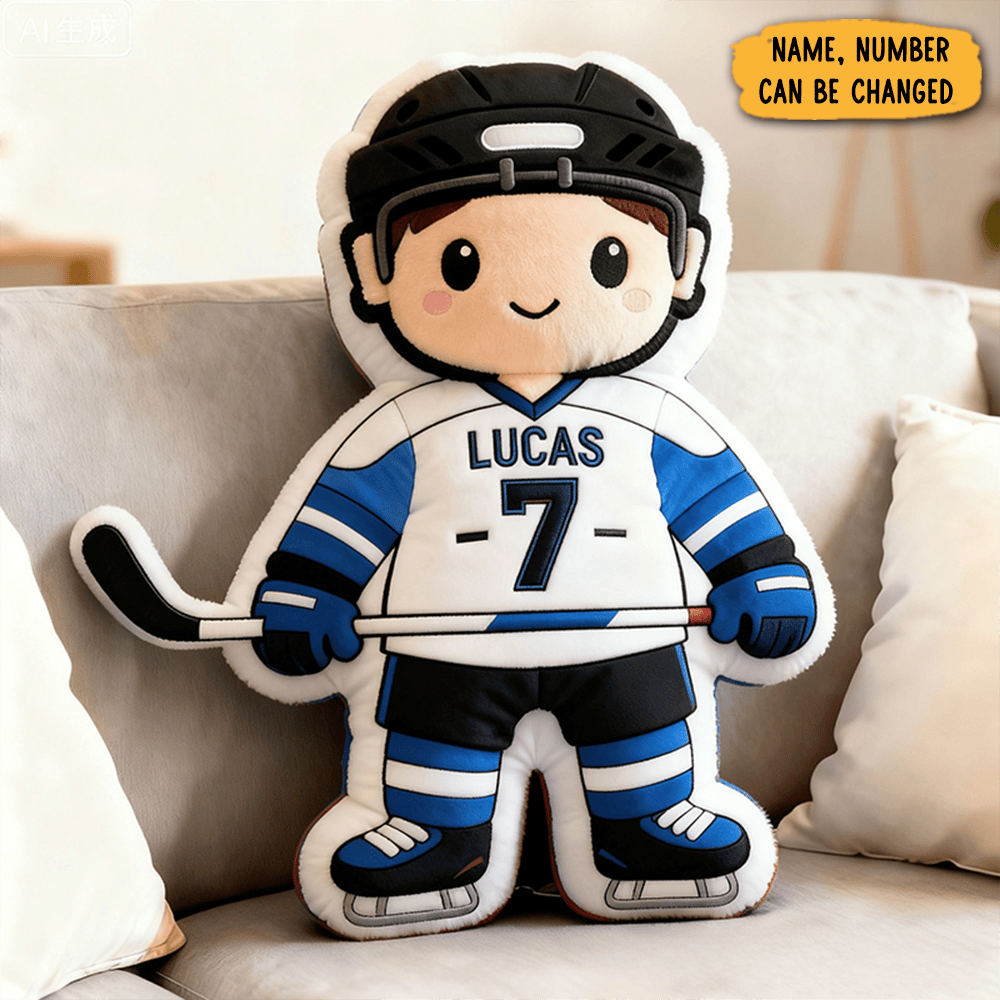 Personalized Cute Ice Hockey Themed Pillow With Custom Name And Jersey Number For Kids And Fans