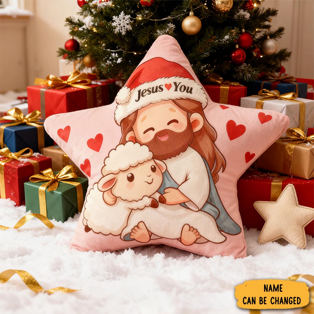 Personalized Cute Jesus Love You Pillow With Custom Name Home Decor Religious Faith Gift For Kids Christmas Gift