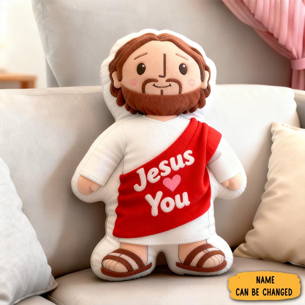 Personalized Cute Jesus Pillow With Sash Jesus Love You Custom Name Christian Jesus Pillow For Kid Adult First Communion Gift Prayer Corner Faith Gift