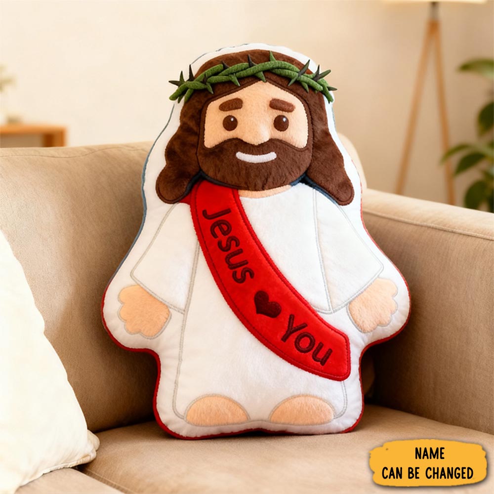 Personalized Cute Jesus Pillow With Sash Jesus Love You Custom Name Christian Jesus Pillow For Kids Or Adults Religious Gift Prayer Corner Faith Gift