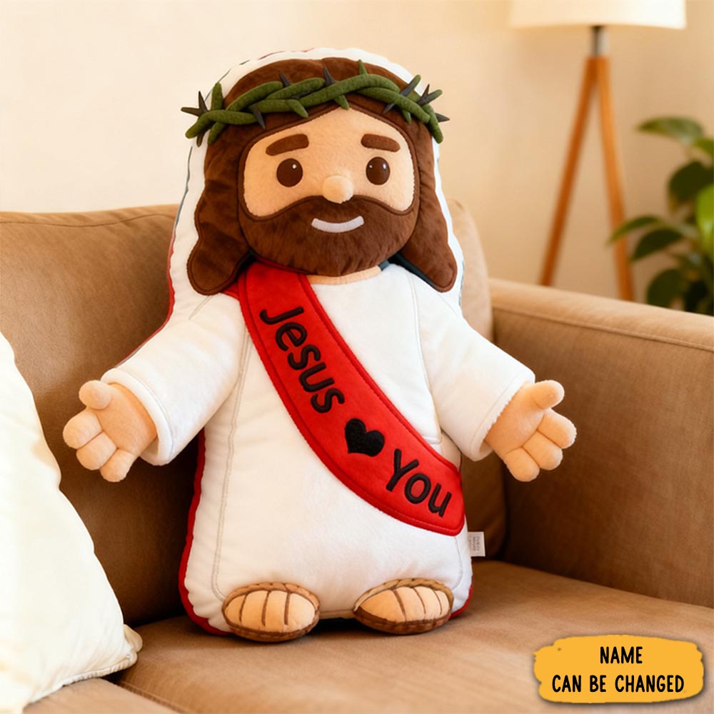Personalized Cute Jesus Pillow With Sash Jesus Love You Custom Name Religious Gift Prayer Corner Faith Gift Christian Jesus Pillow For Kids Or Adults