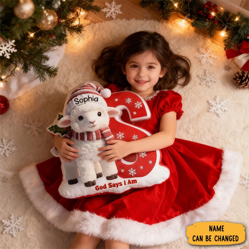 Personalized Cute Lamb God Says I Am Letter Pillow With Custom Name Home Decor Graphic 3d Print Pillow Religious Faith Gift For Kids Christmas Gift