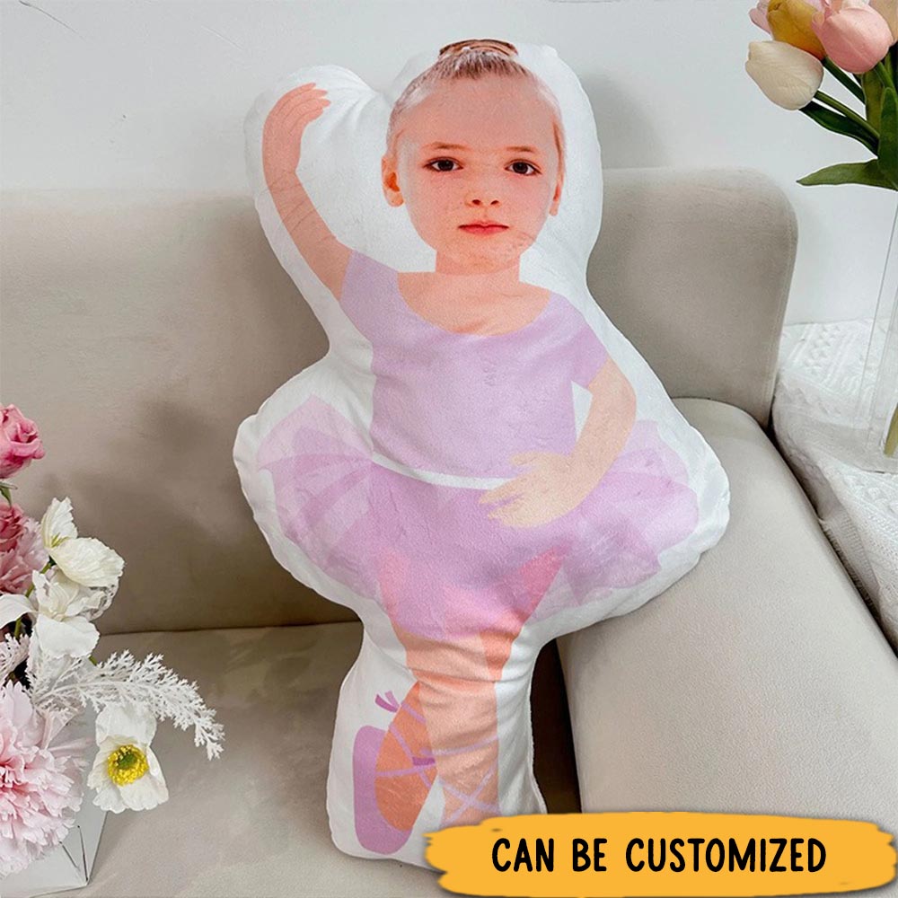Personalized Cute Little Ballerina Shaped Pillow Dancing Photo Pillow Dance Lover Gift for Kids Friend Granddaughter