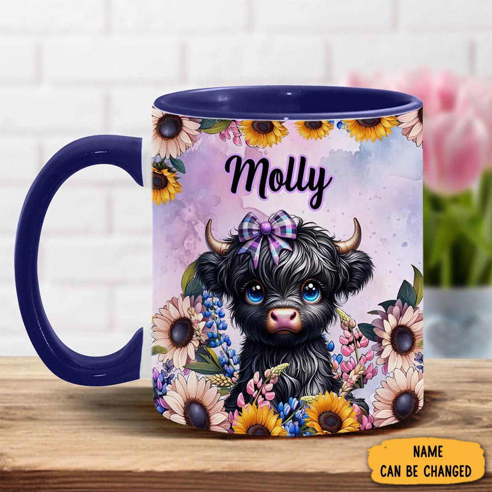 Personalized Cute Little Highland Cow Mug Sunflower Design Christmas Gifts For Cow Owners