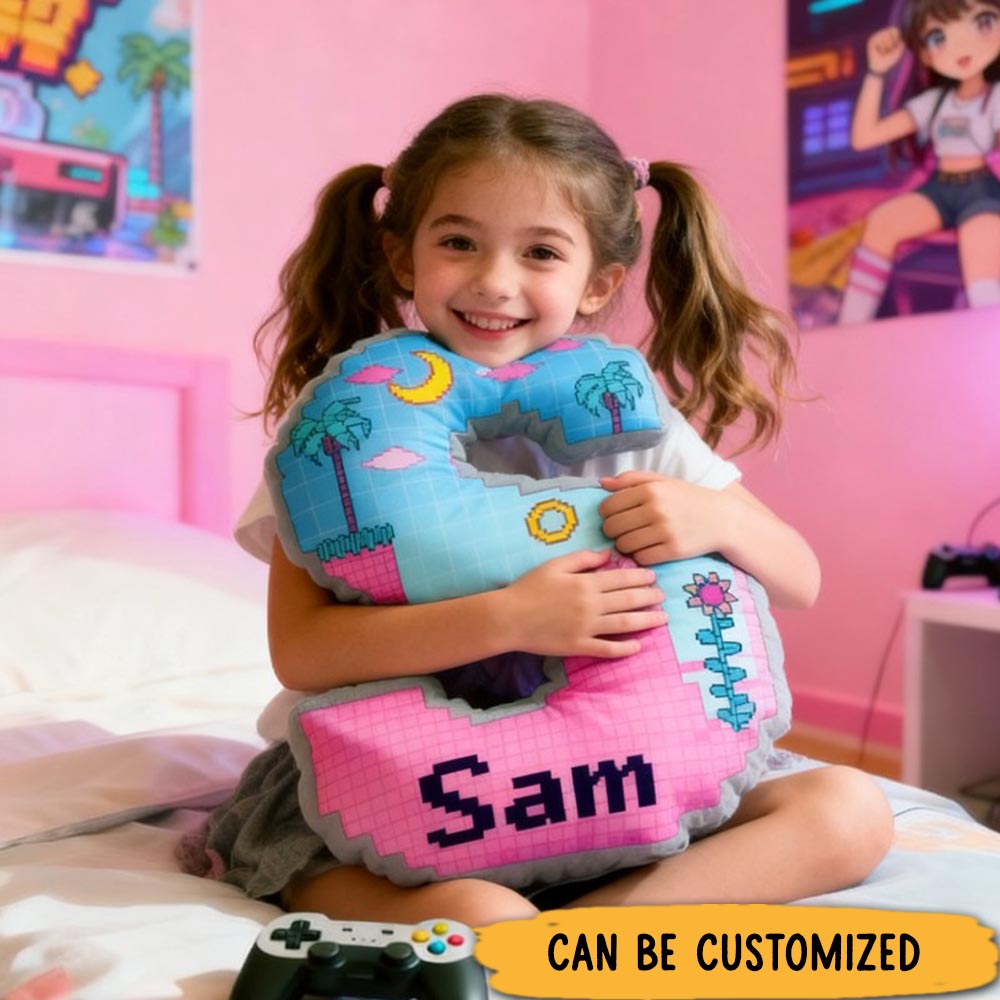 Personalized Cute Mosaic Elements Initials with Name Graphic 3D Print Pillow Christmas Gift for Kids