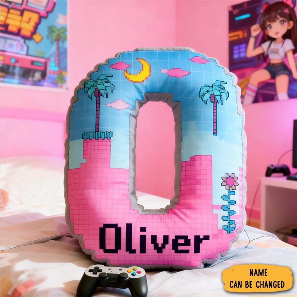 Personalized Cute Mosaic Elements Initials With Name Graphic 3d Print Pillow Christmas Gift For Kids