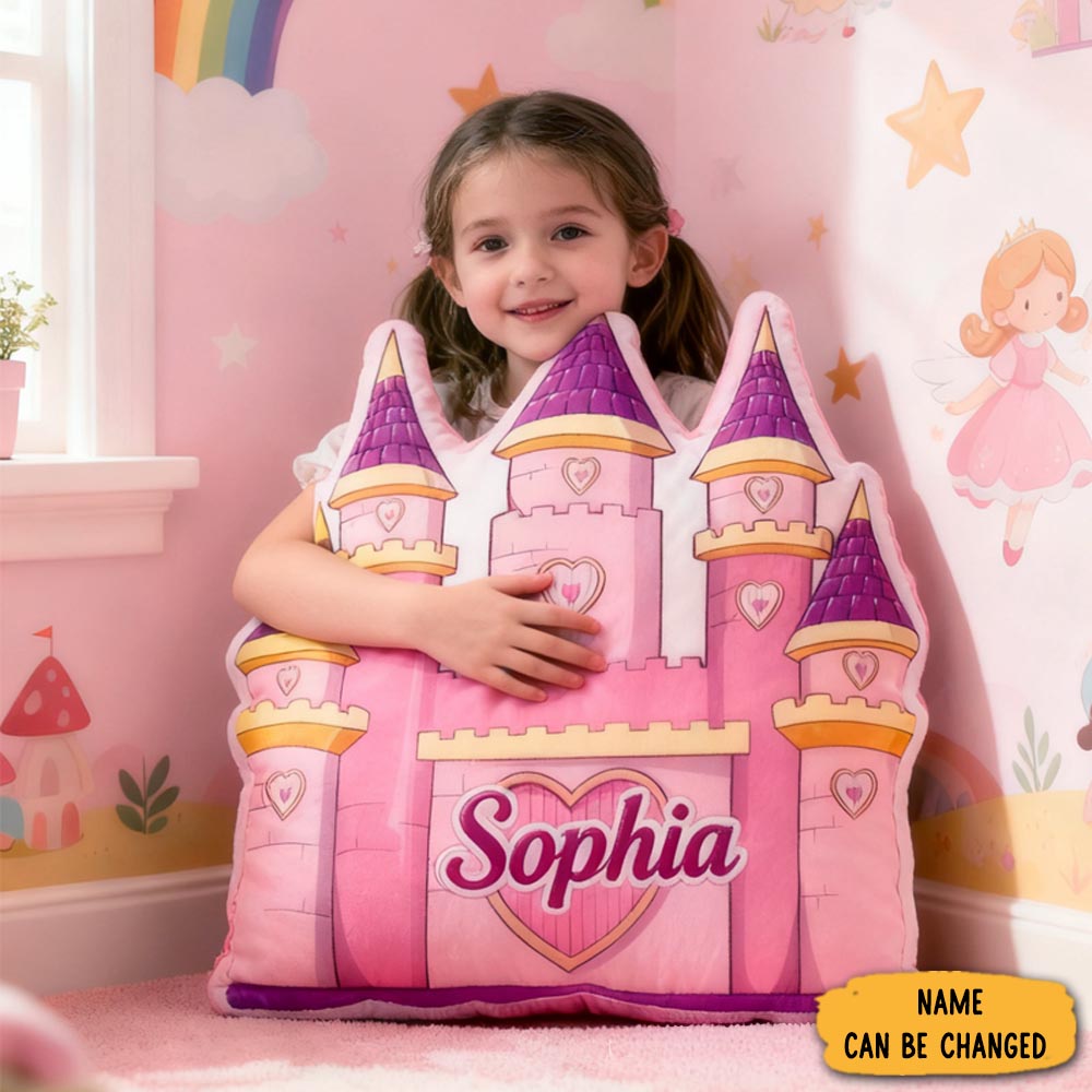 Personalized Cute Pink And Purple Castle With Name Graphic 3d Print Pillow Christmas Gift For Kids