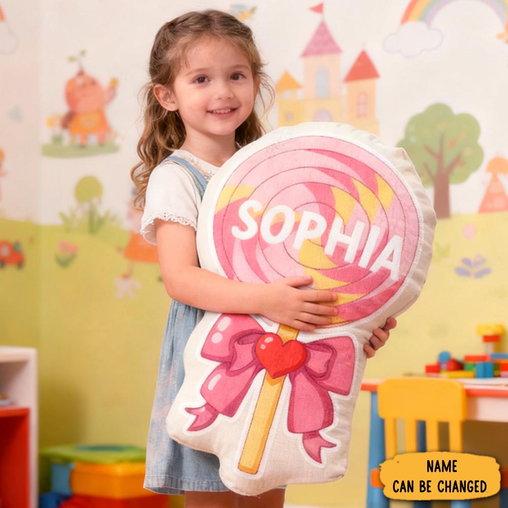 Personalized Cute Pink Lollipop With Name Graphic 3d Print Pillow Christmas Gift For Kids