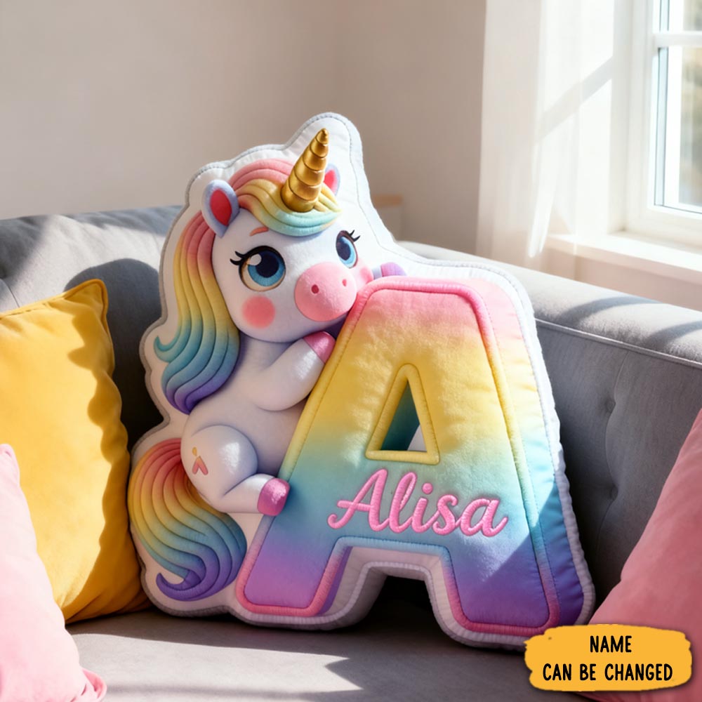 Personalized Cute Pink Unicorn With Name Graphic 3d Print Pillow Christmas Gift For Kids