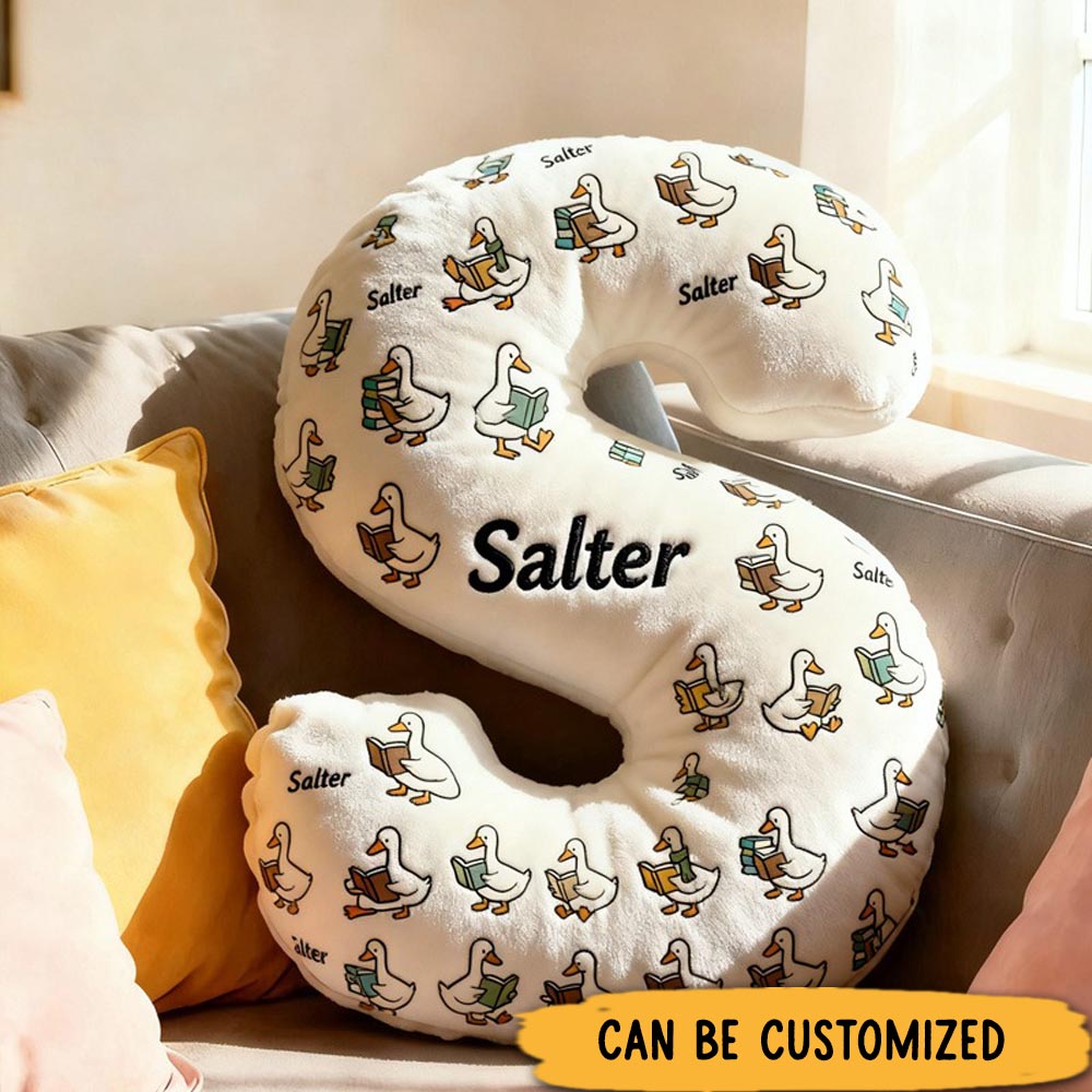 Personalized Cute Reading Goose Throw Pillow Graphic 3D Cozy Reading Pillow with Name for Kids Boys Girls Christmas Gifts Bookish Gift