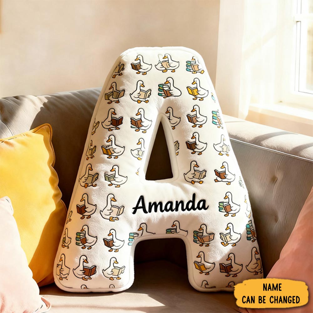 Personalized Cute Reading Goose Throw Pillow Graphic 3d Cozy Reading Pillow With Name For Kids Boys Girls Christmas Gifts Bookish Gift