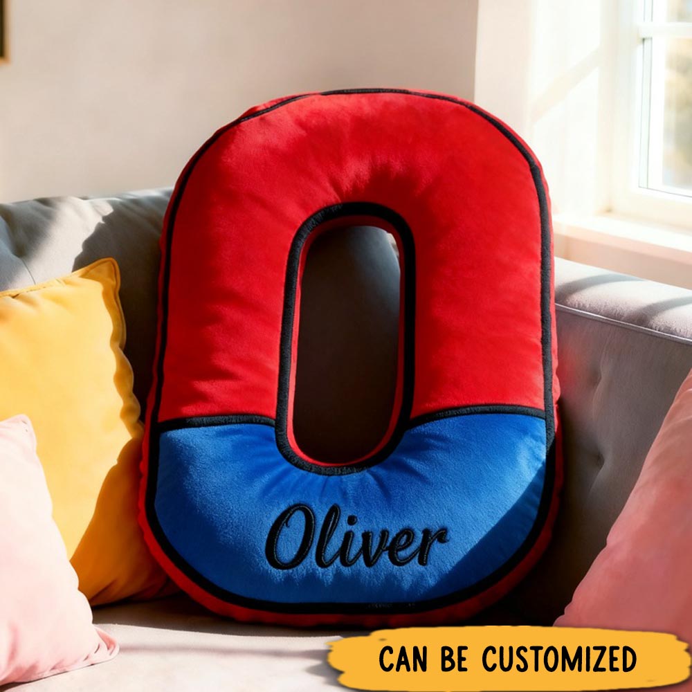 Personalized Cute Red and Blue Spider Web Initial Name Pillow Christmas Gift for Kids Family