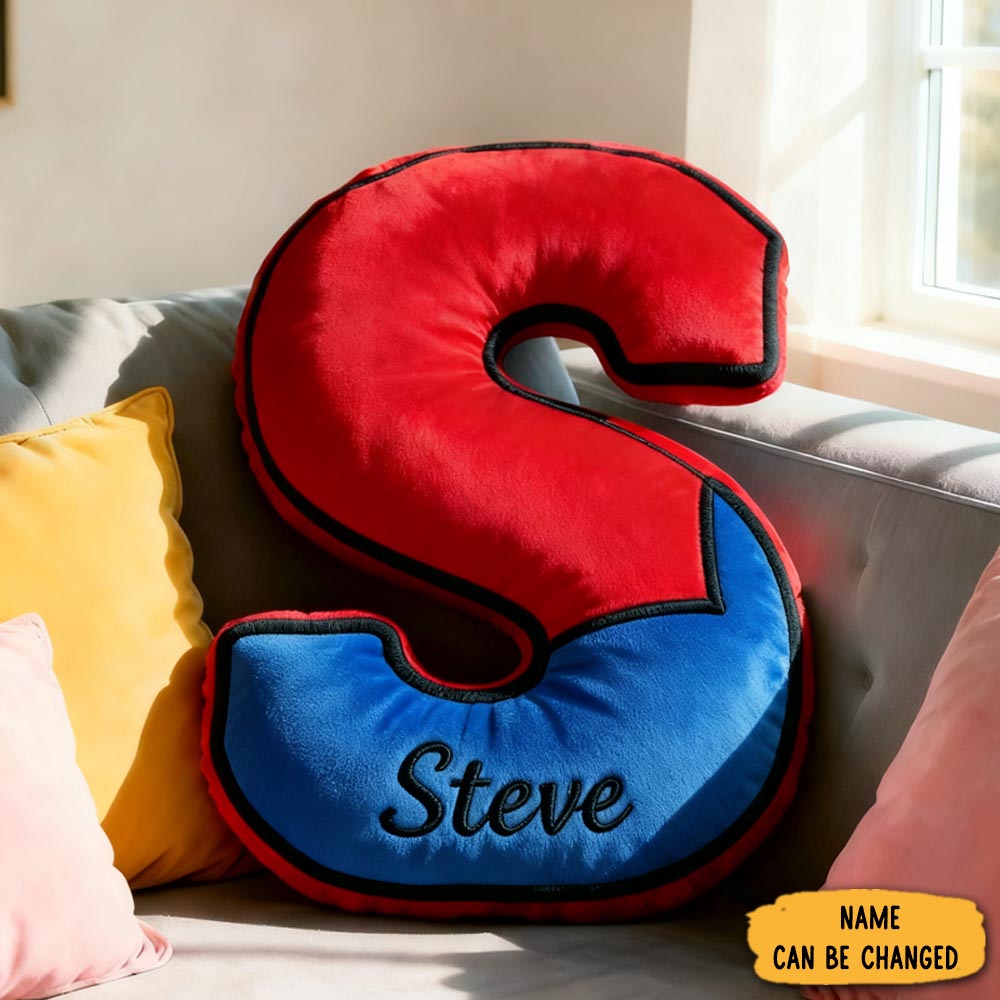 Personalized Cute Red And Blue Spider Web Initial Name Pillow Christmas Gift For Kids Family