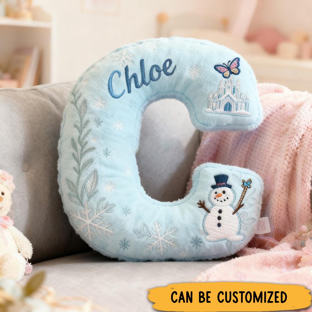 Personalized Cute Snow Themed Christmas Gift Pillow with Snowman Snowflakes Ice Castle Butterfly and Winter Wonderland Design Graphic 3D Print Pillow