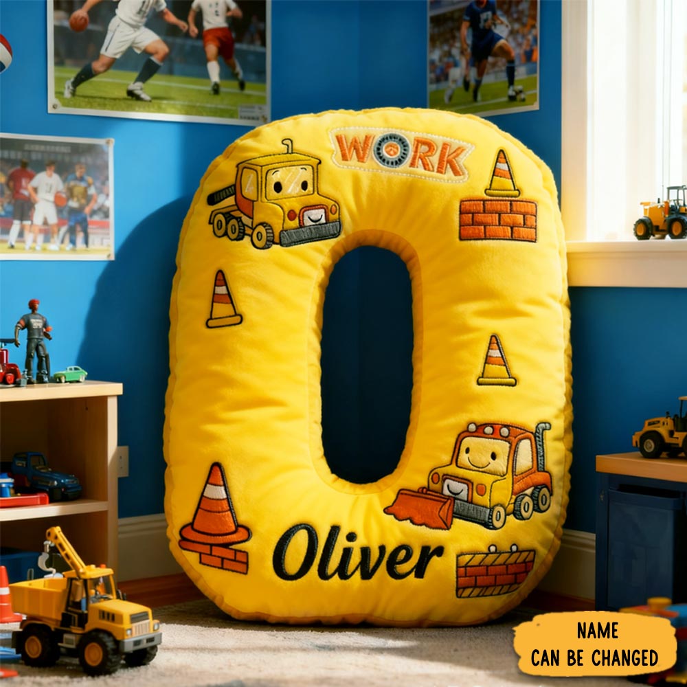 Personalized Cute Tractor Initials With Name Graphic 3d Print Pillow Christmas Gift For Kids