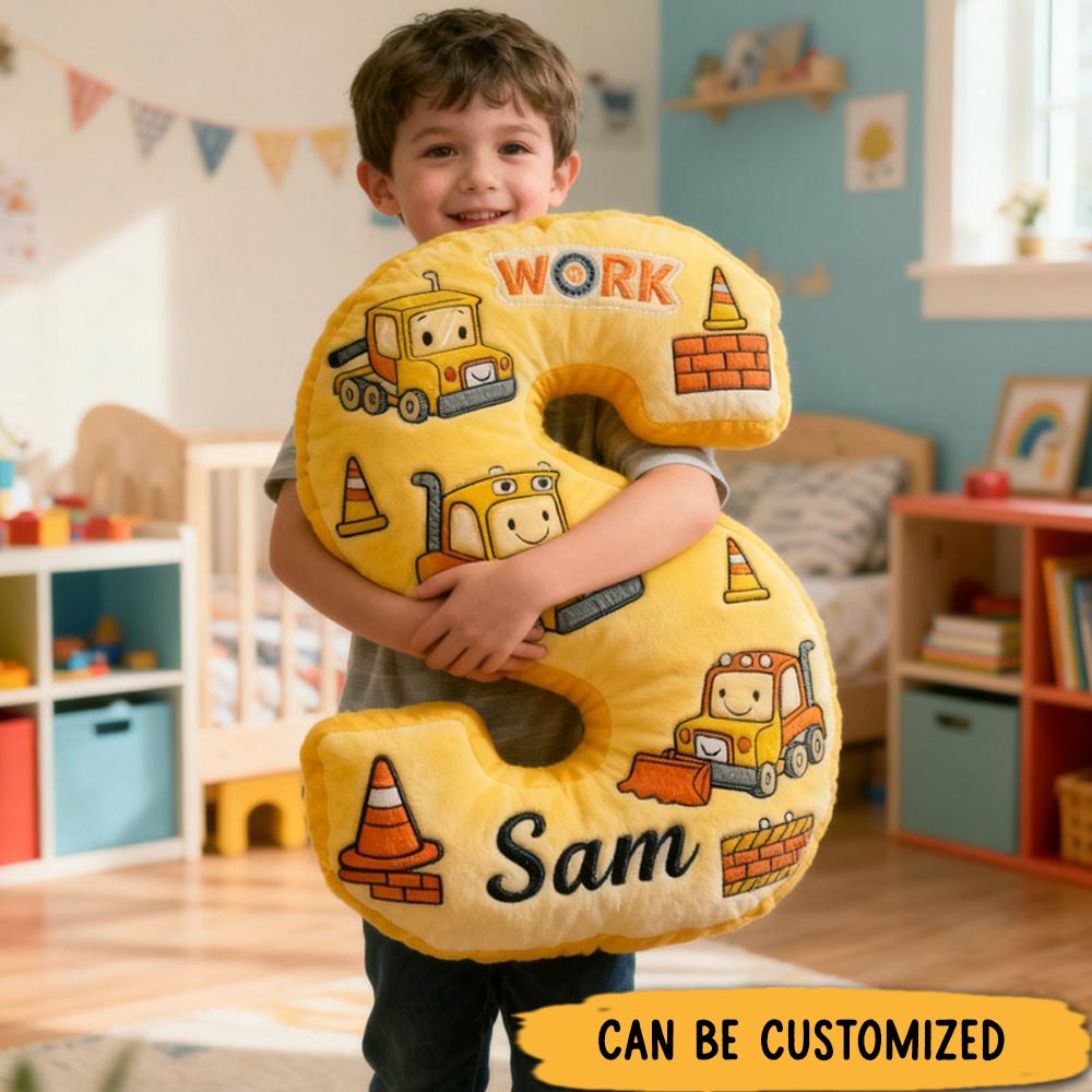 Personalized Cute Tractor Initials with Name Graphic 3D Print Pillow Christmas Gift for Kids