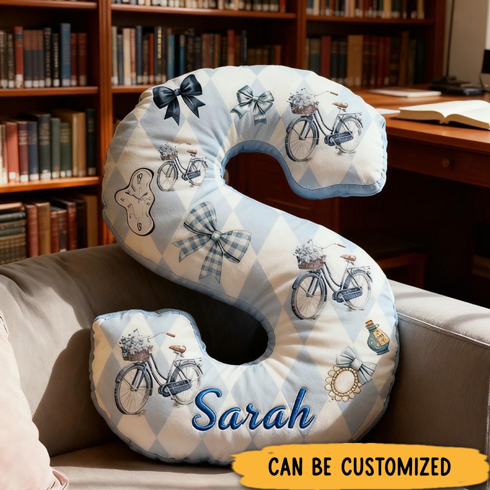 Personalized Cycling Dream Letter Pillow Graphic 3D Print Bow Letter Pillow Name Pillow Comfortable Travel Cushion for Riders Riding Lovers