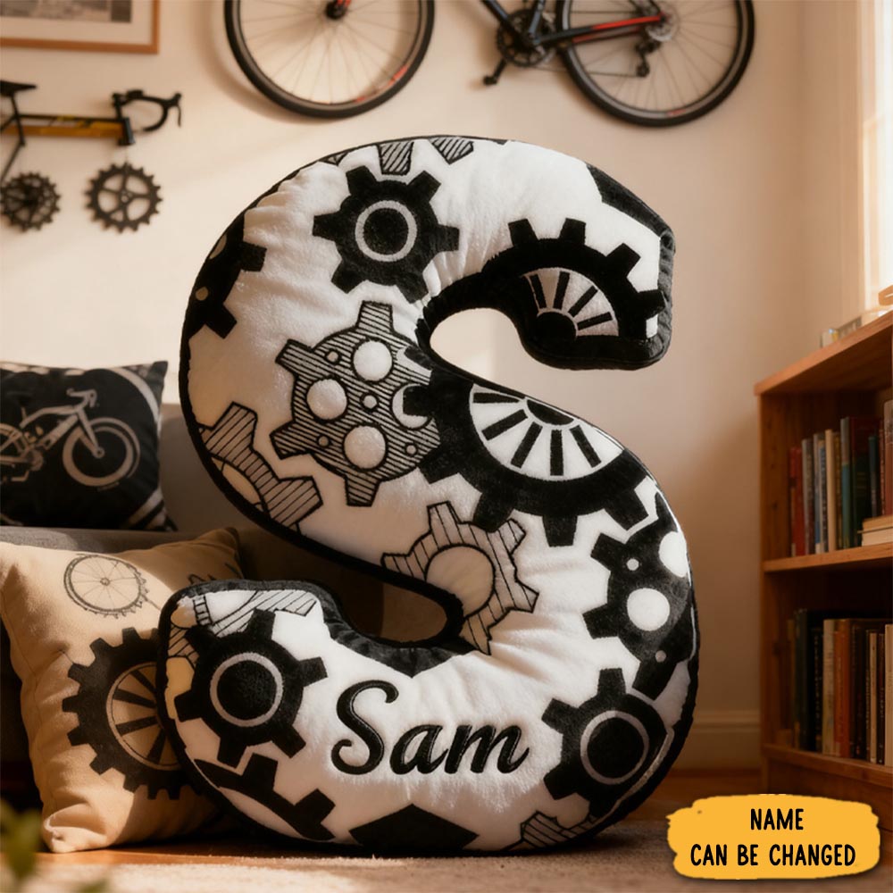 Personalized Cycling Gear Letter Pillow Graphic 3d Print Funny Letter Pillow Black And White Name Pillow Comfortable Travel Cushion For Riders Riding Lovers