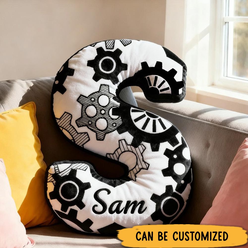 Personalized Cycling Gear Letter Pillow Graphic 3D Print Funny Letter Pillow Black And White Name Pillow Comfortable Travel Cushion for Riders Riding Lovers