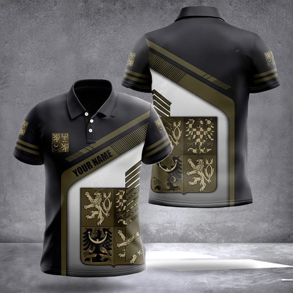 Personalized Czech Republic Coat Of Arms Polo Shirt Czech Coat Of Arms Emblem Apparel