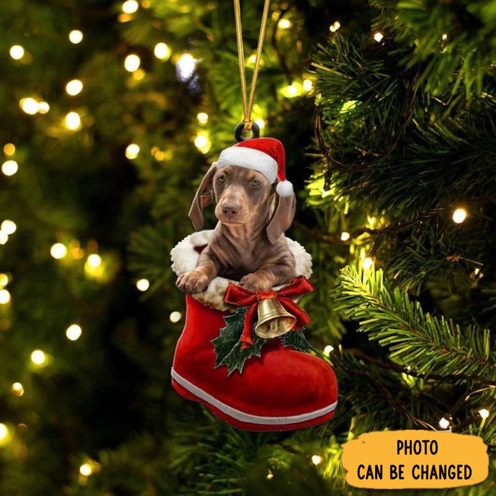 Personalized Dachshund Chocolate In Santa Boot Christmas Hanging Ornament Lovely New Year Ornament Keepsake
