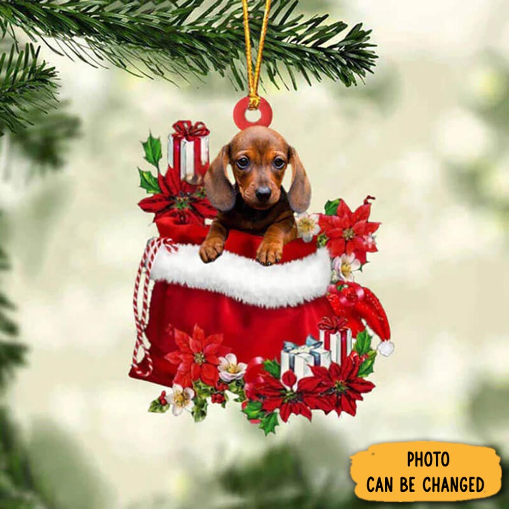 Personalized Dachshund In Gift Bag Christmas Ornament Thoughtful Ornament Gift For Dad