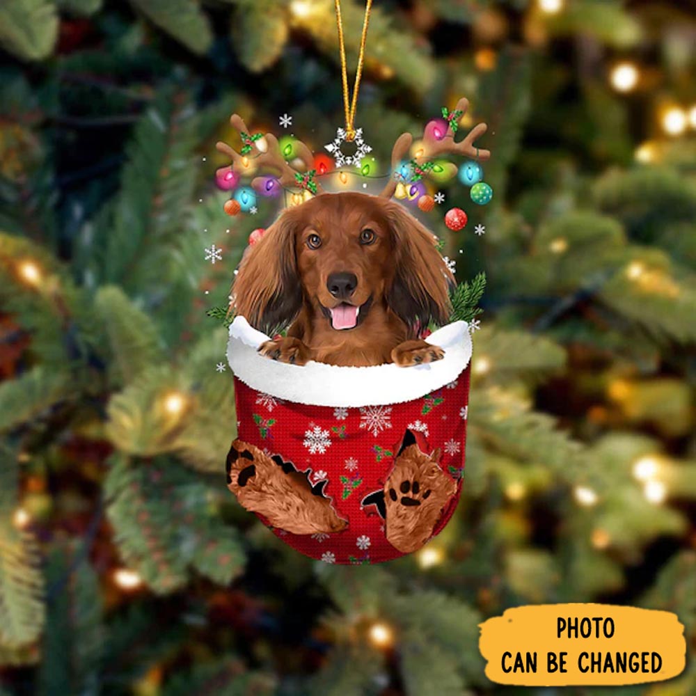 Personalized Dachshund In Snow Pocket Christmas Ornament Festive Holiday Ornament Collection