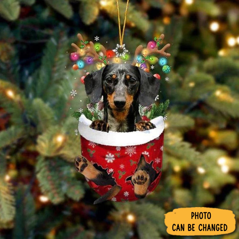 Personalized Dachshund In Snow Pocket Christmas Ornament Joyful Home Ornament Decor