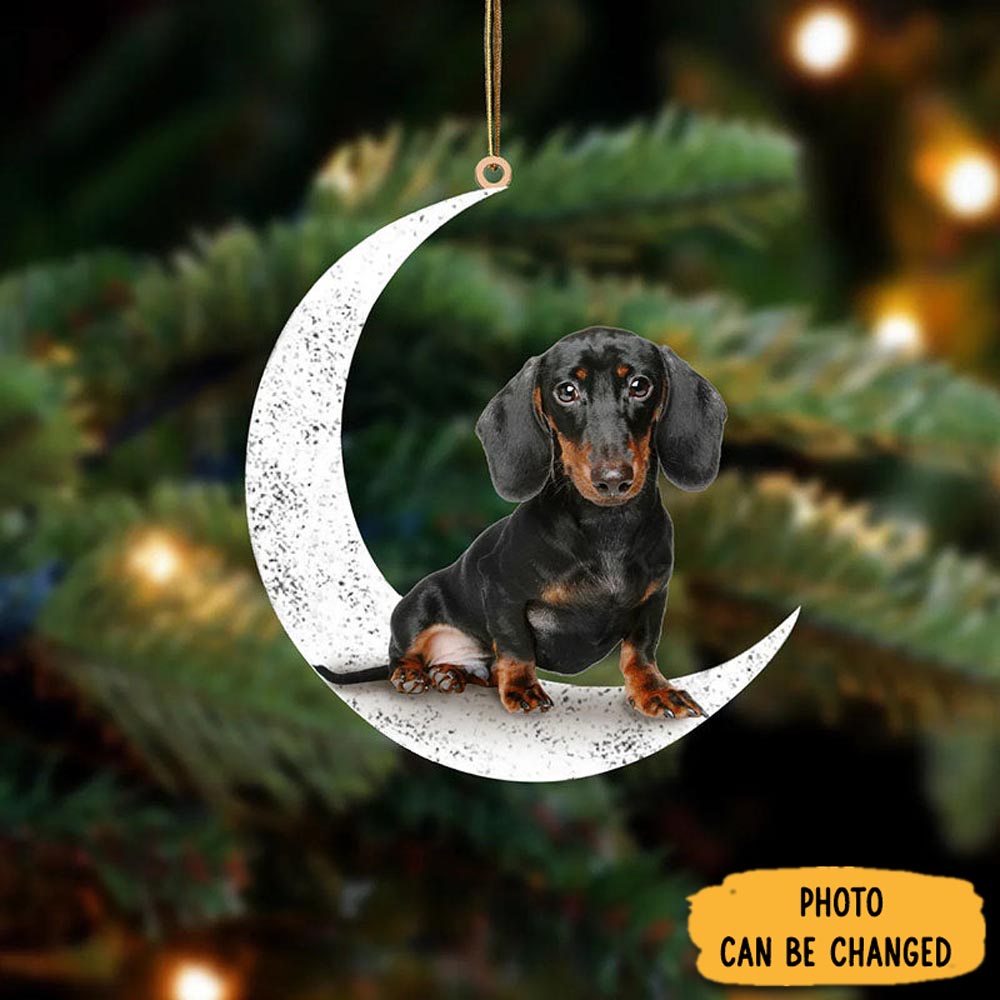 Personalized Dachshund Sit On The Moon Ornament Heartwarming Family Ornament Keepsake