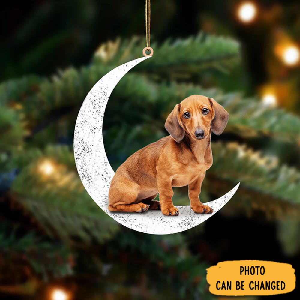 Personalized Dachshund Sit On The Moon Ornament Lovely Holiday Ornament Display