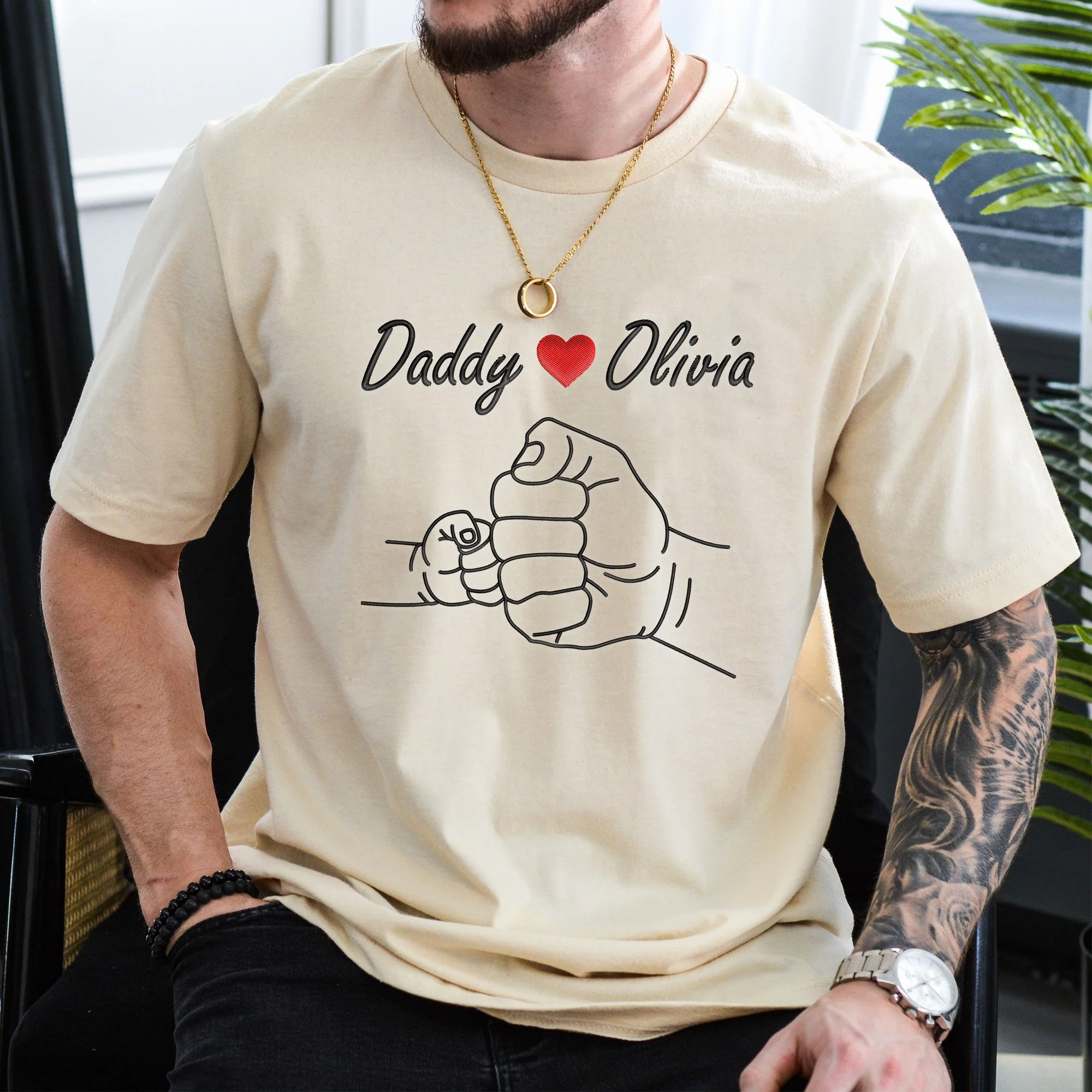 Personalized Daddy T Shirt Fist Bump Love Custom Family Name Fathers Day Gift for Dad