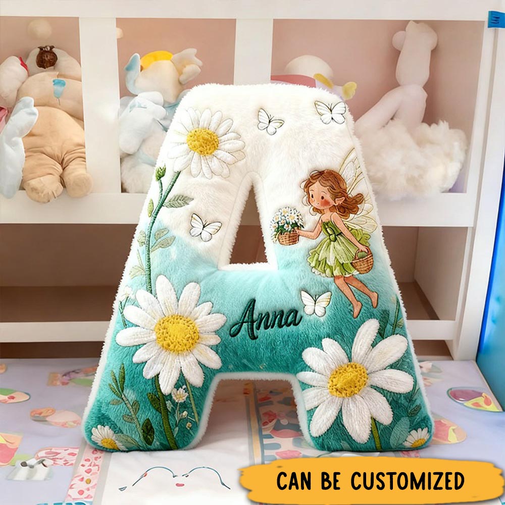 Personalized Daisy Fairy Alphabet Pillow Custom Graphic 3D Print Floral Letter Throw Pillow Christmas Home Decor Pillow for Girl Friend