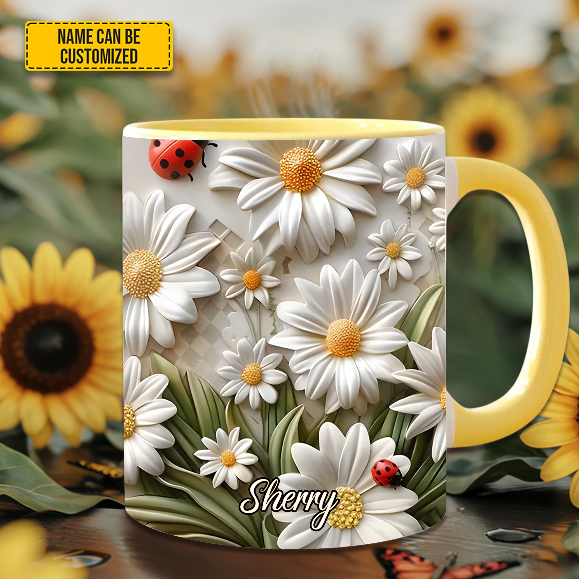 Personalized Daisy Flower And Bugs Mug Nature Vibe Best Coffee Mugs Gifts For Daisy Lovers