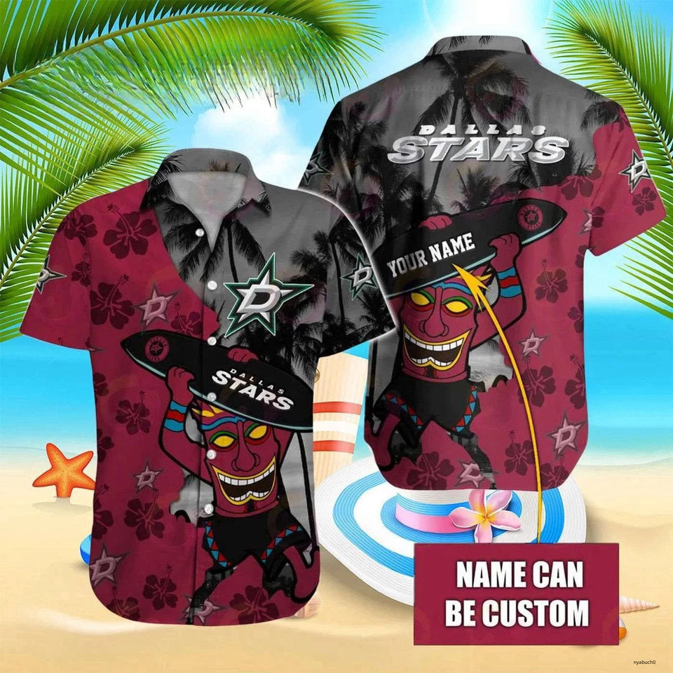 Personalized Dallas Stars Tiki Surf Hawaiian Shirt Aloha Beach Shirt For Men