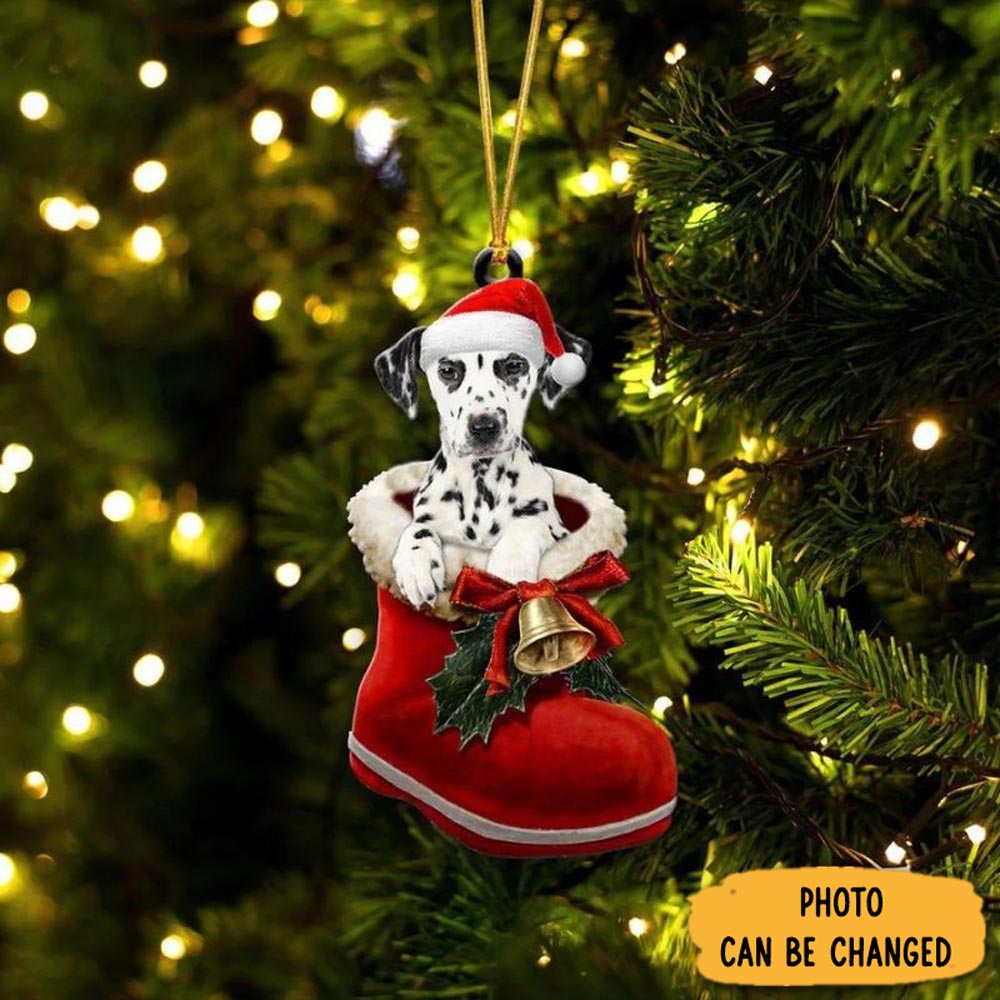 Personalized Dalmatian In Santa Boot Christmas Hanging Ornament Personalized Ornament For Holiday Decor