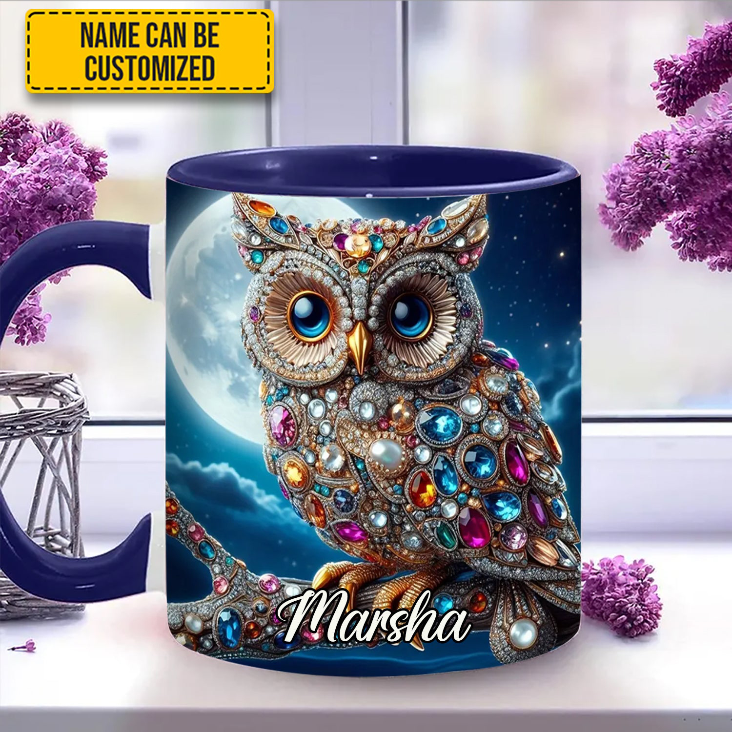 Personalized Dark Owl Under Moonlit Mug Wild Animal Mug Owl Lovers Xmas Gifts