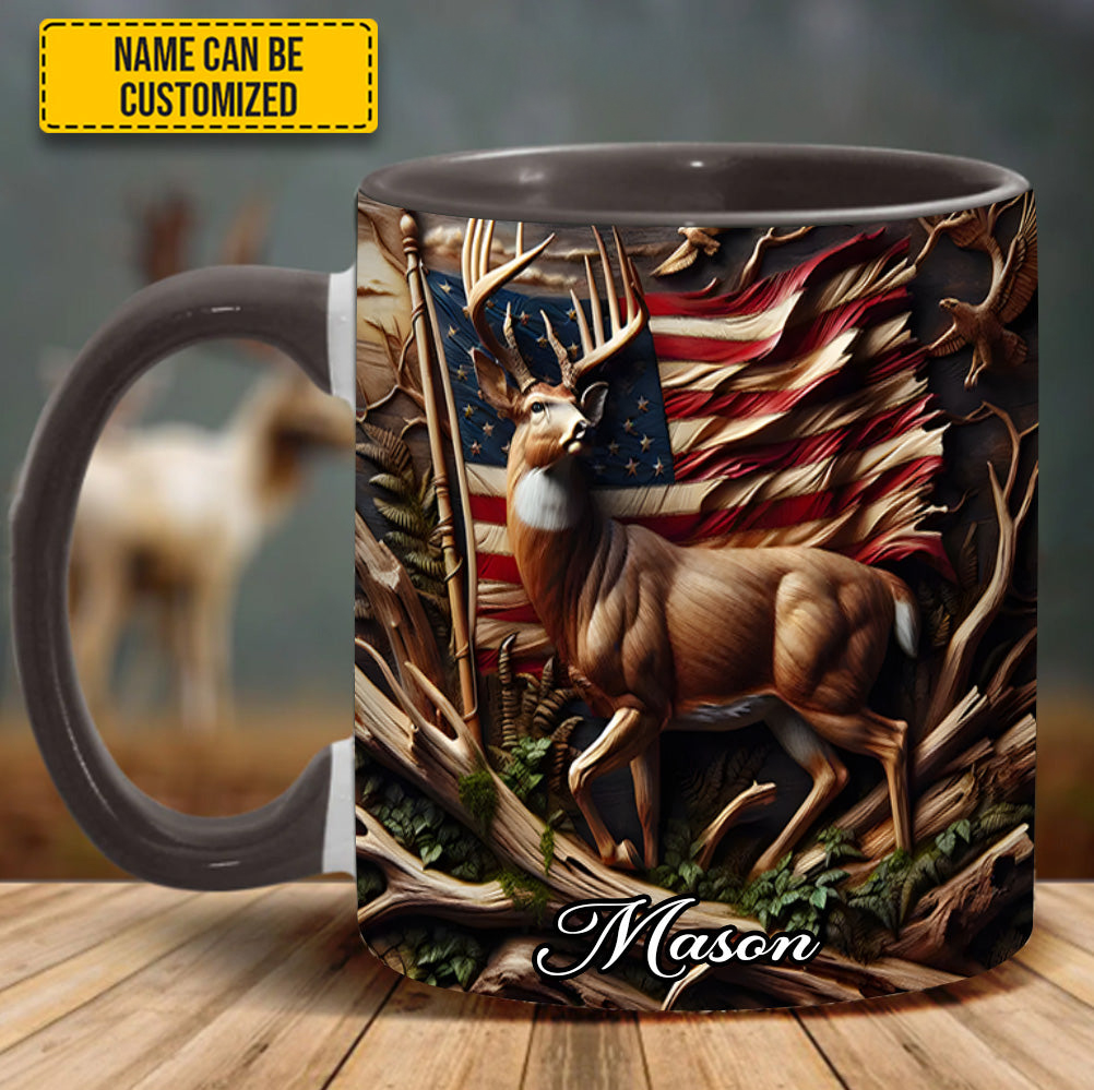 Personalized Deer American Flag Mug Animal Design Morning Deer Coffee Mug Gift Ideas