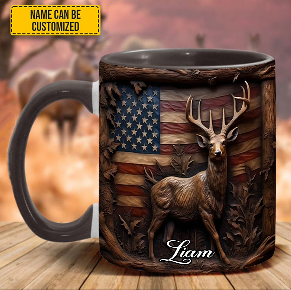 Personalized Deer American Flag Mug Deer Accent Mug Best Gifts For American