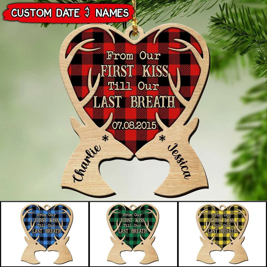 Personalized Deer Couple Wooden Ornament From Our First Kiss Till Our Last Breath Ornament for Husband