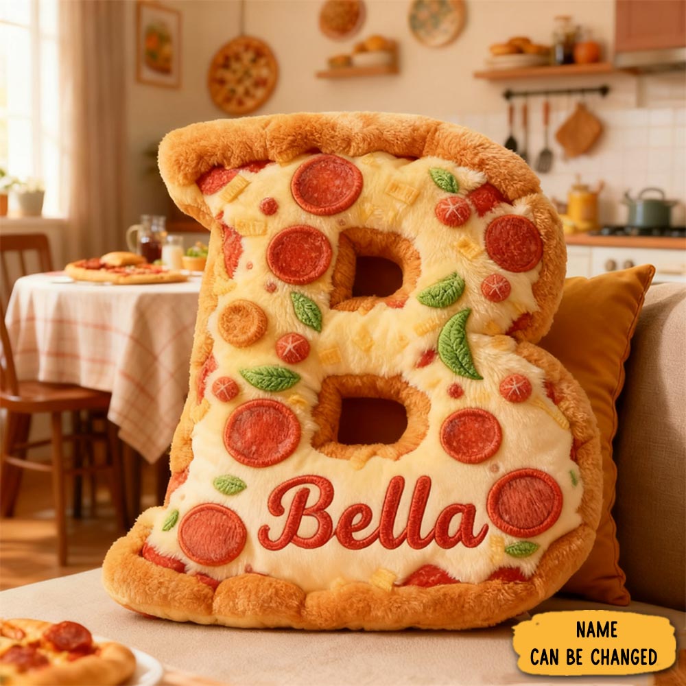 Personalized Delicious Pizza Initial Name Pillow Christmas Gift For Kids