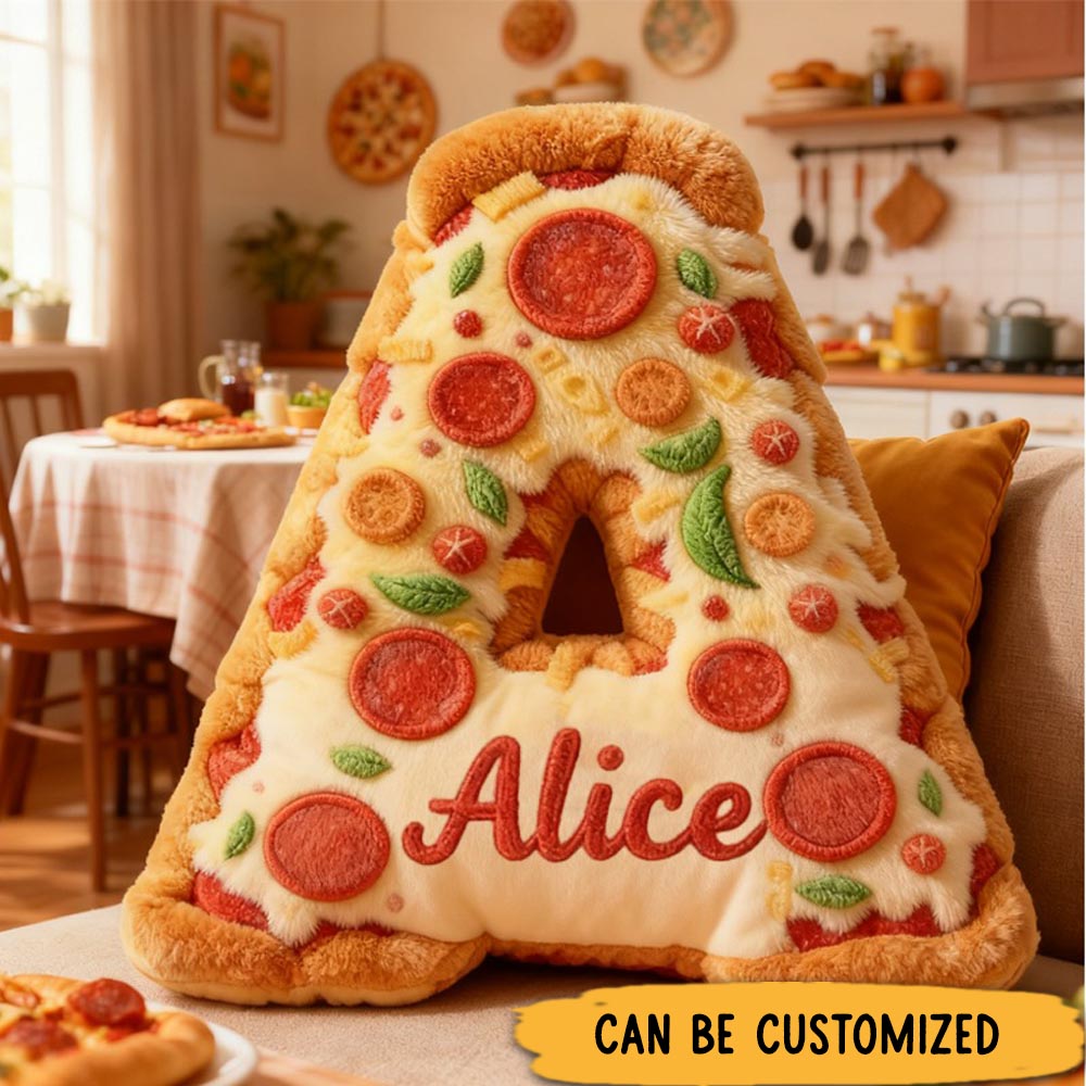 Personalized Delicious Pizza Initial Name Pillow Christmas Gift for Kids